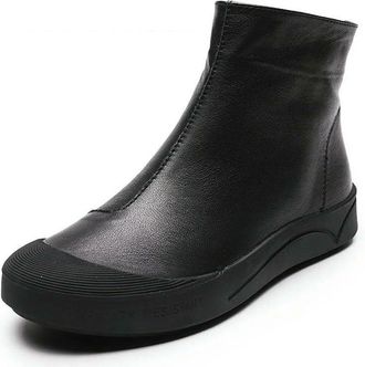 Generic NYSBH Autumn Winter Flat Ankle Boots Women Warm Boots Side Zipper Soft Comfortable Cow Leather Botas