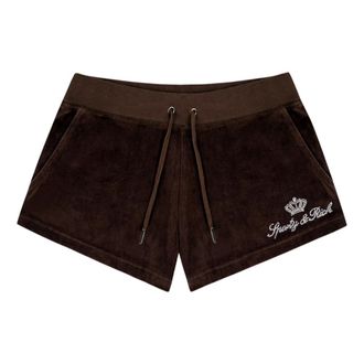 Juicy Couture Korte Broeken, Dames, Bruin, S, Katoen, Juicy Script Velour Shorts