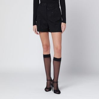 Pianoforte di Max Mara Black shorts with pinstripe-effect micro sequins