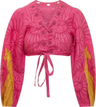 Farm Rio Usiacuri Eyelet Blouse - Dames - Blouses - Veelkleurig - S - Overhemden