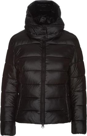 Save The Duck Gewatteerde jas met capuchon en logo - Dames - Winterjassen - Zwart - L - Leer - Jassen