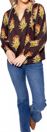 THML Clothing Petal Pop V-Neck Top In Brown