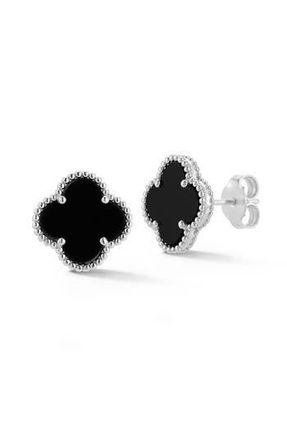 Chloe and Madison Onyx Clover Stud Earrings in Silver at Nordstrom Rack
