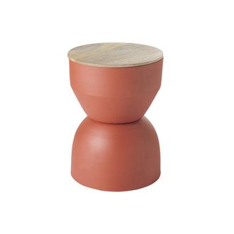 Miliboo Miliboo - Mesa Auxiliar Redonda De Dise&ntilde;o Con Almacenaje De Metal Terracota Y Madera Maciza De Mango 30 Cm Yoyo