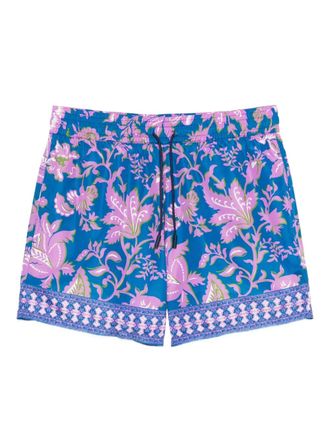 Etro floral-print trim swim shorts - Blauw