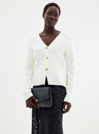 Contemporaine Womens Eclectic golden buttons fitted Cardigan Sweater