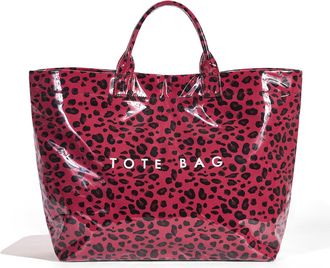 Generic Plaid PVC Tote Bag for Women Large PVC Tote Bag Letters Print Plastic Handbag, Shopping Work Handbag Gift (Leopard Red)
