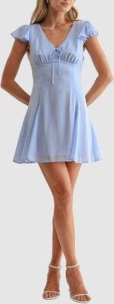 All in Favor Flutter Sleeve Fit and Flare Minidress in Light Blue at Nordstrom, Size X-Small