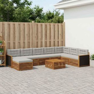 vidaXL Vidaxl Set Di Divani Da Esterno 9 Pz Naturale E Grigio Chiaro