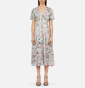 The Kooples Midi, wijd uitlopende jurk met korte mouwen