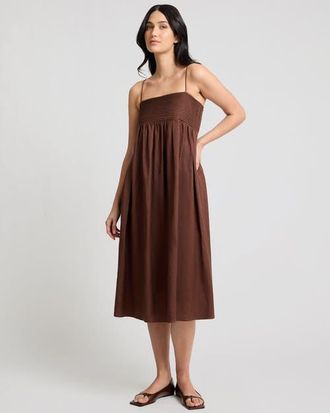 Onia A-Line Pintuck Midi Dress in Brown at Nordstrom, Size X-Small