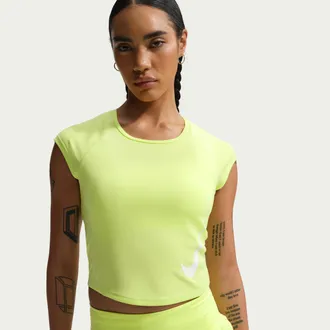 Nike Womens Tempo Swoosh Dri-FIT Cap-Sleeve Running Top in Yellow | IF4998-736