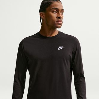 Nike Mens Nike Sportswear Club Long-Sleeve T-Shirt in Black | AR5193-010