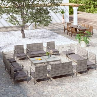 vidaXL Set De Muebles De Jard&iacute;n 16 Pzas Y Cojines Rat&aacute;n Sint&eacute;tico Gris Vidaxl