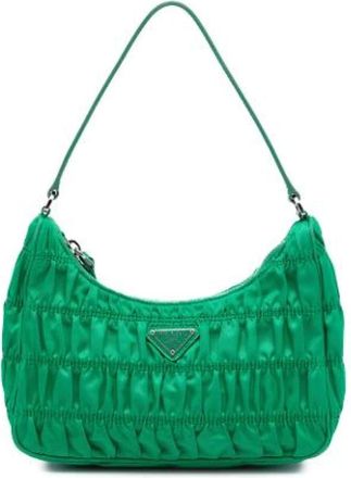 Prada Pre-owned Shoulder Bags, female, Green, Size: ONE SIZE Pre-owned Gathered Nylon Shoulder Bag
