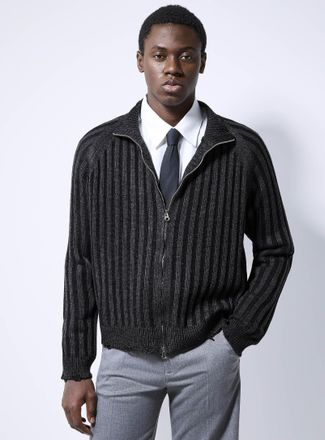Le 31 Mens Two-tone ribs zipped Cardigan Sweater Imported from Seoul