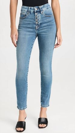 Good American Good Legs Crop Partial Exposed Button Fly Jeans In Indigo564