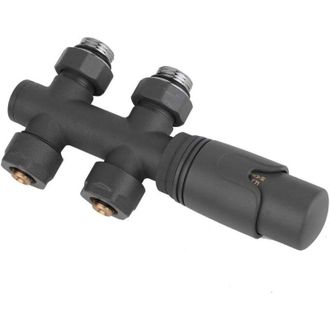 OEM Kit De Conexi&oacute;n Central Para Radiadores Con Termostato, Color Antracita - 50 Mm, 5 Niveles, 10 Bar, V&aacute;lvula Termost&aacute;tica Incluida