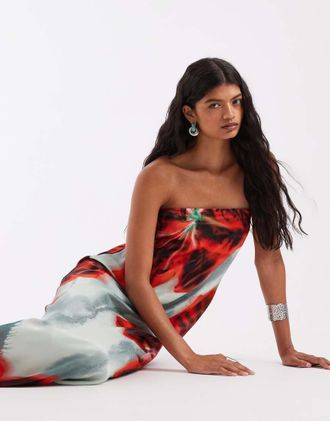 Asos vestito maxi a colonna con scollo a fascia e stampa floreale-Multicolore