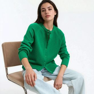 La Redoute Collections Kort vest, ronde hals, wol- en katoenmix, knoopsluiting