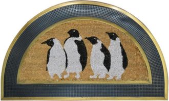 Imports Decor Penguins Half Round Coir Door Mat, Non-Slip Rubber Backed Outdoor Entryway Rug, Durable Dirt Scraper Welcome Mat