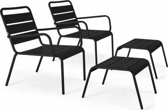 Oviala Lote de 2 sillones reclinables con reposapiés de metal negro