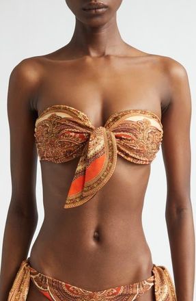 Zimmermann Mahon Scarf Tie Strapless Bikini Top in Tangerine Paisley at Nordstrom, Size 0