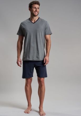 Bugatti Shorty BUGATTI Genua, Herren, Gr. 48, blau (blau, dunkel, allover), Single Jersey, Obermaterial: 100% Baumwolle, gemustert, unifarben, schmal kurz, V-