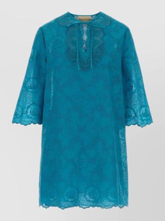 Valentino Garavani broderie anglaise dress 3 4 sleeves floral