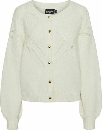 Pieces Vest met ronde hals in fijn tricot, knoopsluiting