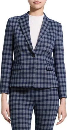 Theory Plaid One-Button Blazer in Navy Multi - G2S at Nordstrom, Size 10