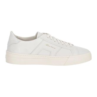 Santoni Sneakers, male, White, 5 1/2 UK, White Double Buckle Leather Trainers