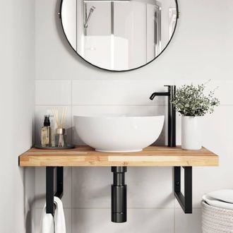Berkfield Home Bathroom Vanity Top Untreated 80x50x4 cm Solid Wood Acacia in Brown | Size: 80 x 50 x 4 cm
