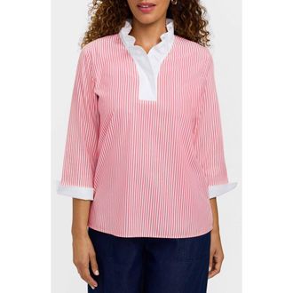 Foxcroft Tammy Ruffle Collar Cotton Top in Coral Reef Red at Nordstrom, Size X-Large