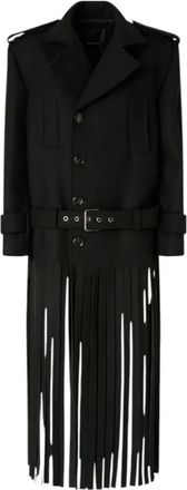 Pinko Lange Jas met Franjes van Wolmix - Dames - Mantel - Zwart - S - Wol - Jassen