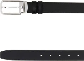 Montblanc Mens Black Leather Reversible Belt Blackblack Cinture