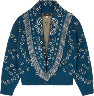 Alanui Truien & Vesten, Dames, Blauw, S, Blauwe Paisley Jacquard Franje Trui