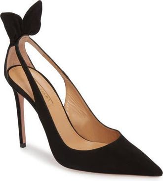 Aquazzura Bow Tie Pointed Toe Pump in Black at Nordstrom, Size 10.5Us