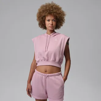 Nike Jordan Womens Jordan Brooklyn Fleece French Terry Top in Pink | IF1189-676