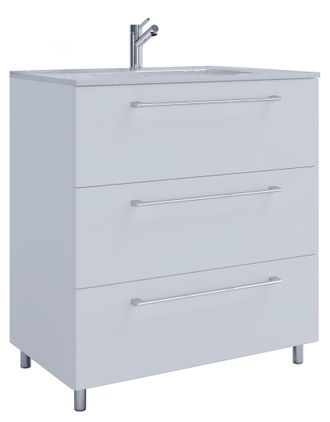 ebuy24 Vcm 2 Piezas Lavabo Lavabo Gabinete Inferior Ancho 80 Cm Muebles De Ba&ntilde;o Conjunto De Pie 3 Cajones Badinos (blanco)