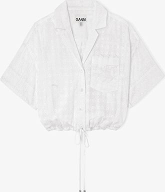 Ganni White Shirt in Broderie Anglaise - Size 10/12 Organic Cotton