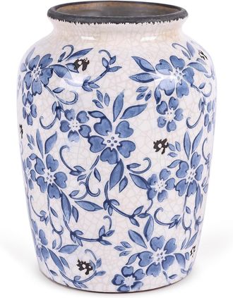 OEM Jarr&oacute;n De Estilo Chinoiserie Azul Y Blanco Pintado A Mano, Estilo Vintage, Para Una Biblioteca O Casa De Campo