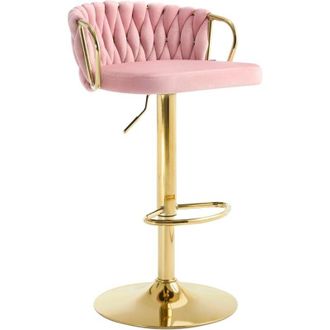 Woltu 1x Breakfast Bar Stools Bar Chairs for Kitchen Counter, 360&deg; Swivel Stool, Height Adjustable, Velvet, Pink