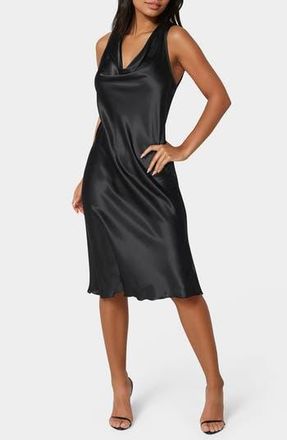 Bebe Draped Sleeveless Satin Slipdress in Black at Nordstrom Rack, Size X-Small