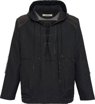 Jiyong Kim Hoodie jas met gerafelde afwerking en trekkoord - Zwart