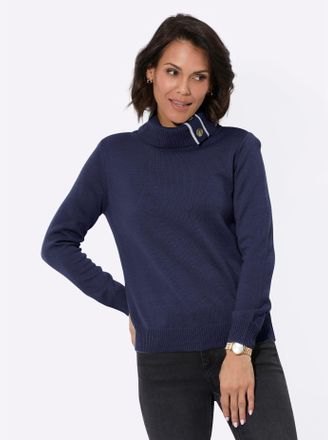 Casual Looks Rollkragenpullover CASUAL LOOKS Pullover, Damen, Gr. 36, blau (marine), 100% Polyester, unifarben, Pullover Rollkragenpullover