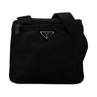Prada Pre-owned Cross Body Bags, female, Black, Size: ONE SIZE Pre-owned Tessuto Zip Top Crossbody