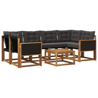 vidaXL Conjunto De Sof&aacute;s De Exterior Con Coj&iacute;n 7 Pcs Natural Y Negro Vidaxl