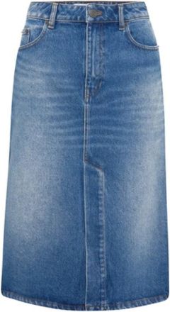 Ami Womens Ami Paris Pencil Midi Skirt Blue Denim Straight Cut Coin Pocket RED1379