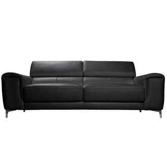 Miliboo Sof&aacute; Cuero De B&uacute;falo Dise&ntilde;o Tres Plazas Con Cabeceros Relax Negro Nevada